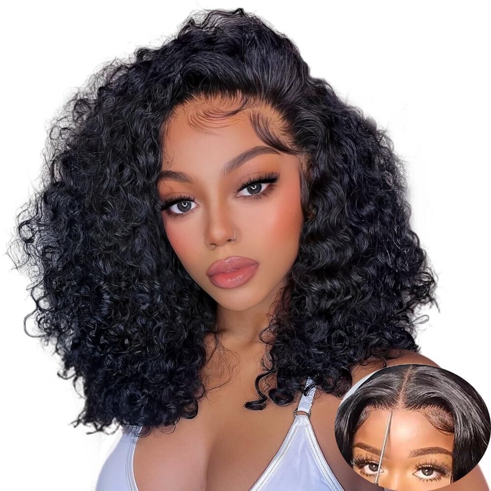 5x8 HD Lace Bob Wig Human Hair, Glueless Deep Wave Wig 14" Pre Plucked Baby Hair